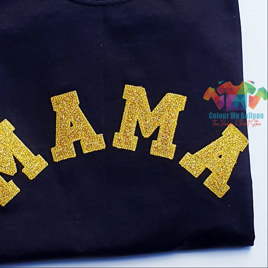 Curved Embroidered Mama Applique T-shirt