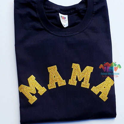 Curved Embroidered Mama Applique T-shirt