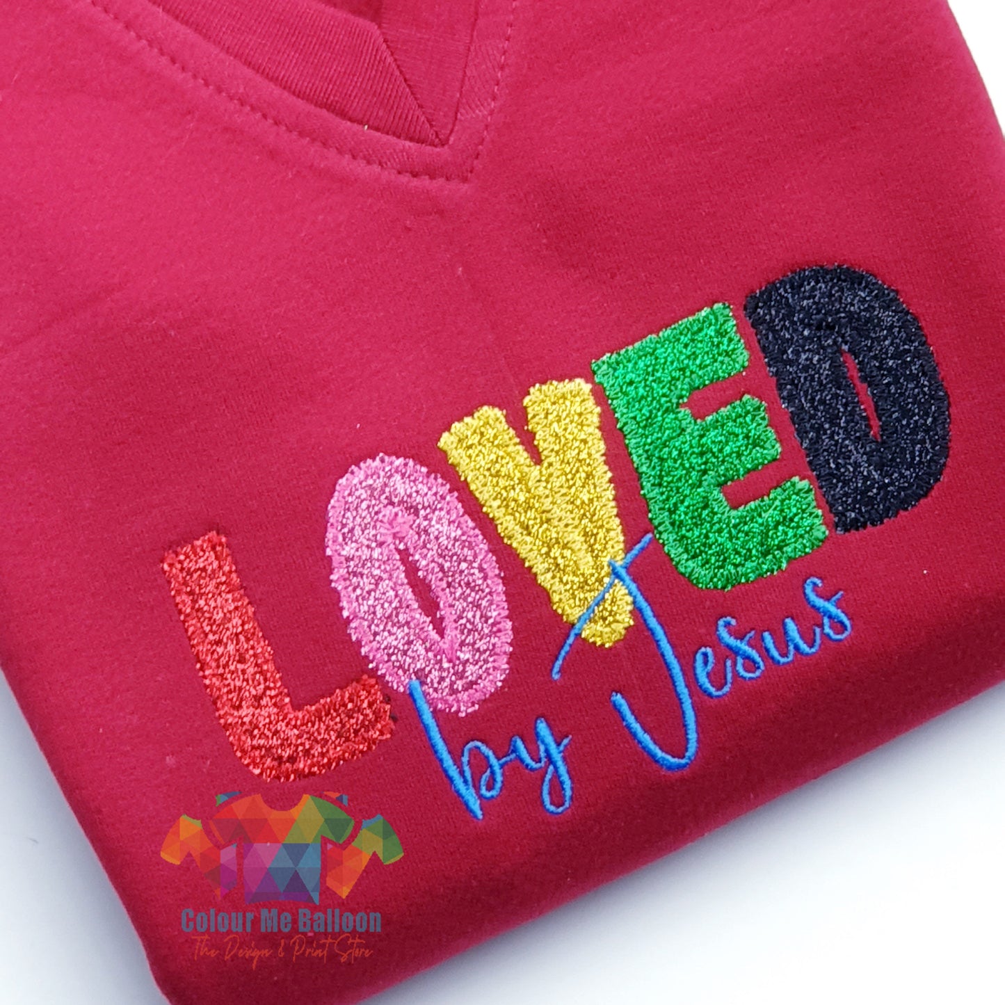 Loved By Jesus Glittered Embroidered Applique Sweatshirt