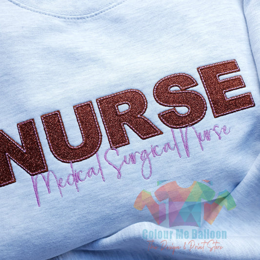 Nurse Glitter Applique Sweatshirt