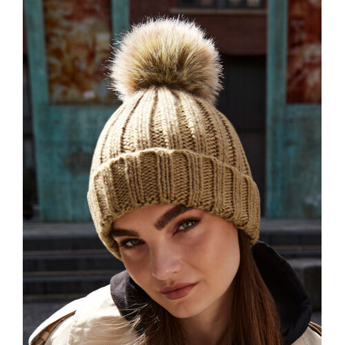 Beechfield Faux Fur Pop Pom Chunky Beanie Thumbnail